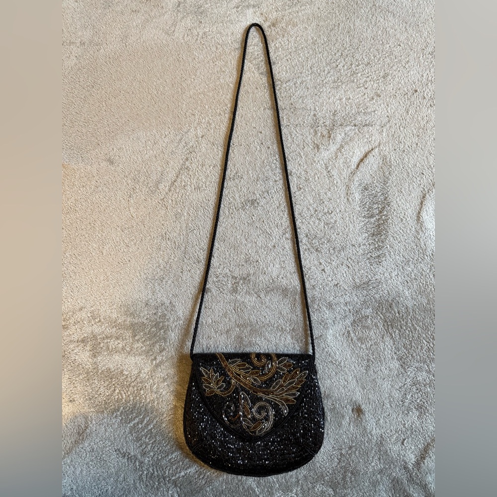 Vintage Carla Marchi Black and Gold Embellished Crossbody Bag